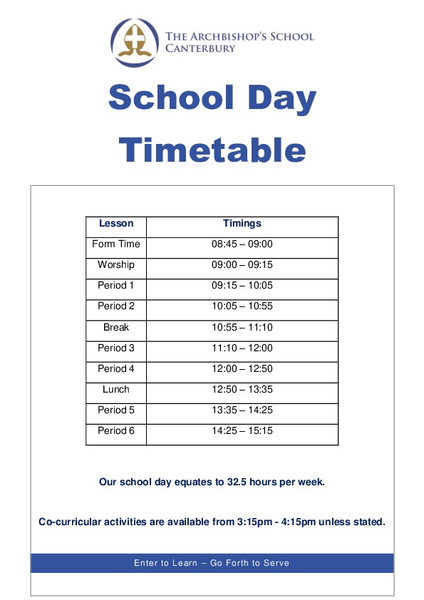 School day timetable 202324