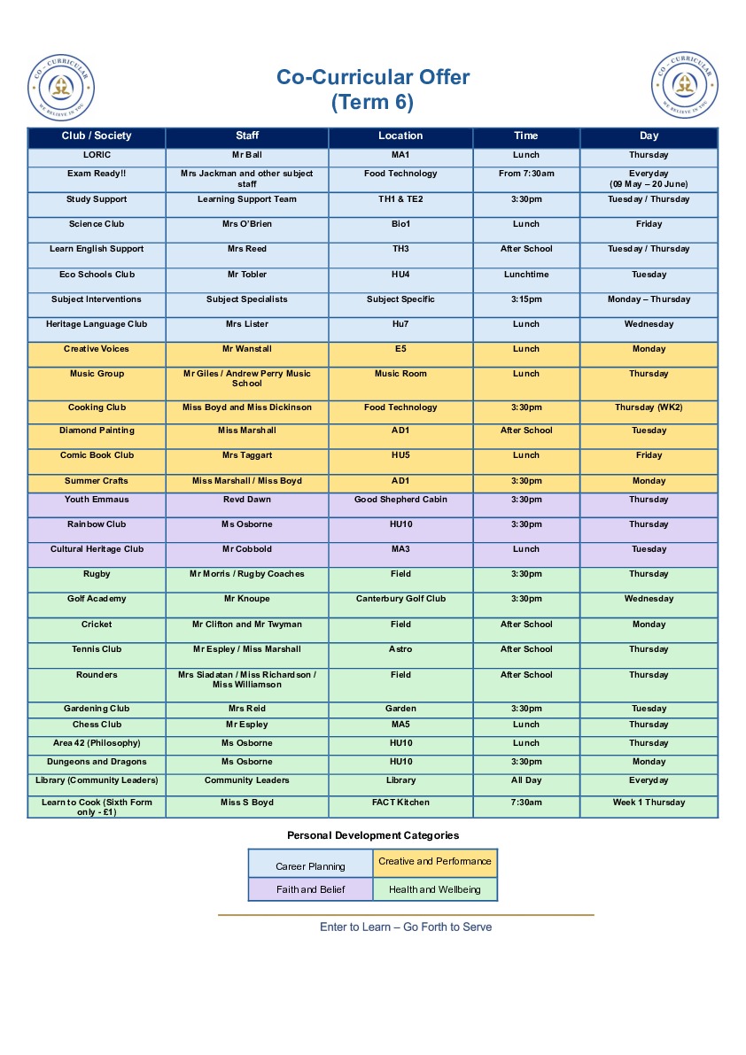 Co Curricular Offer (Term 6)