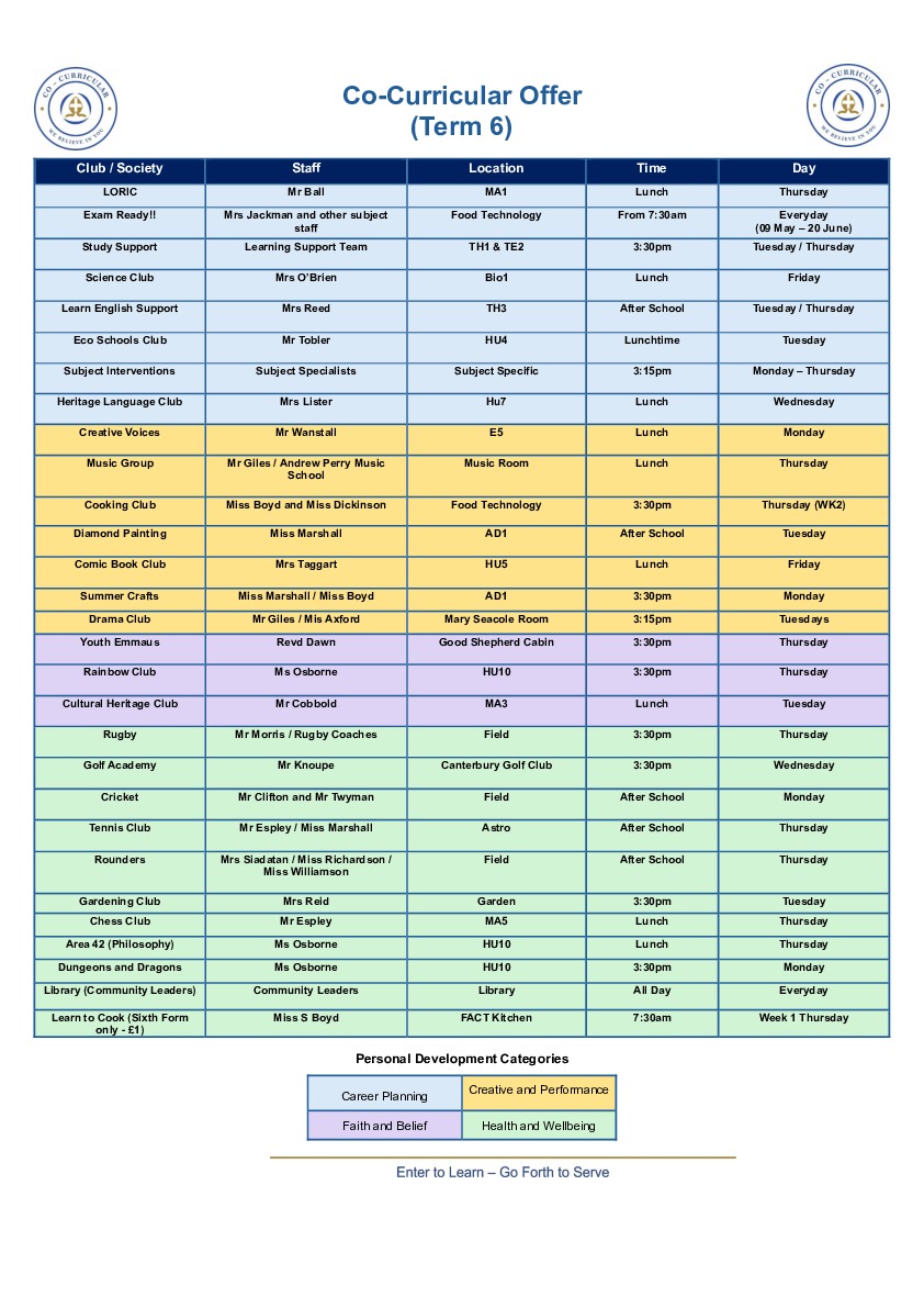 Co Curricular Offer (Term 6)